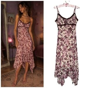 Planet Heart Velvet Floral Babydoll Slip Dress XL Asymmetrical Hem Romantic Y2K